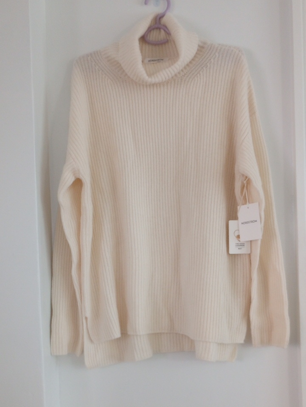 Nordstrom Wool Cashmere Cream Ribbed Cowl Neck Sweater Size M